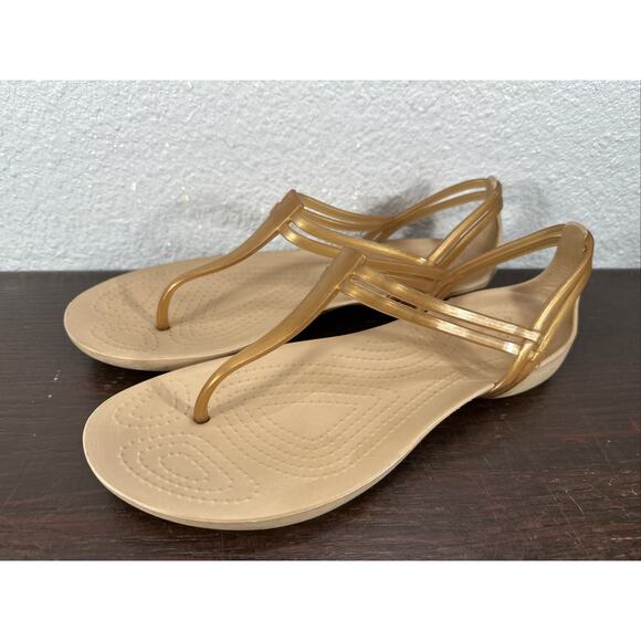 Crocs Isabella Sandals Womens 9 Bronze Jelly T Strap Slip On Thong Comfort Flats - Picture 1 of 7
